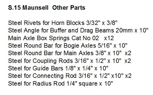 S15 Other Parts List